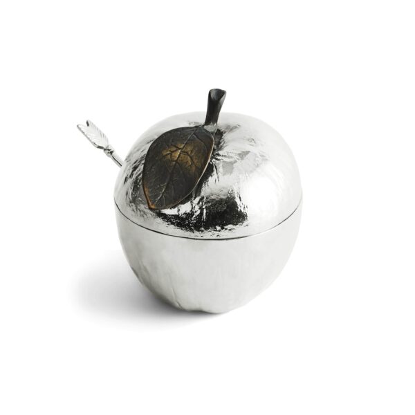 Pot à miel et pomme avec cuillère en nickel – Image 3