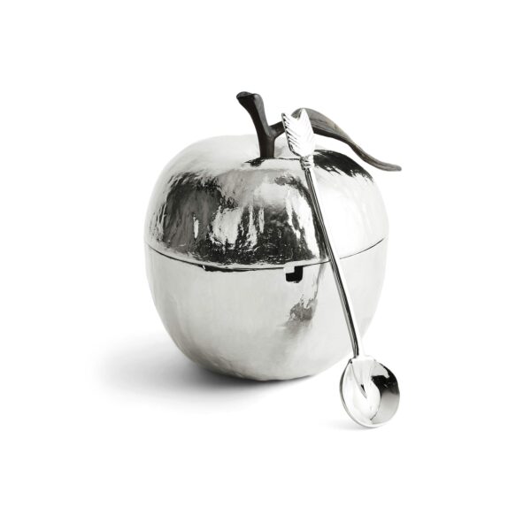 Pot à miel et pomme avec cuillère en nickel