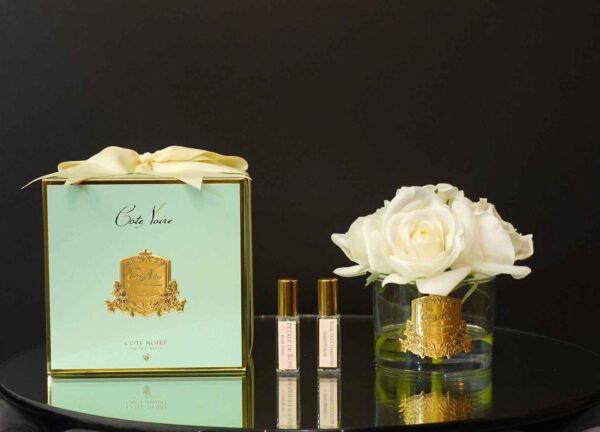 Parfumé Natural Touch 5 Roses - Transparent & Badge Doré - Blanc Ivoire - Coffret Jade Tiffany – Image 2