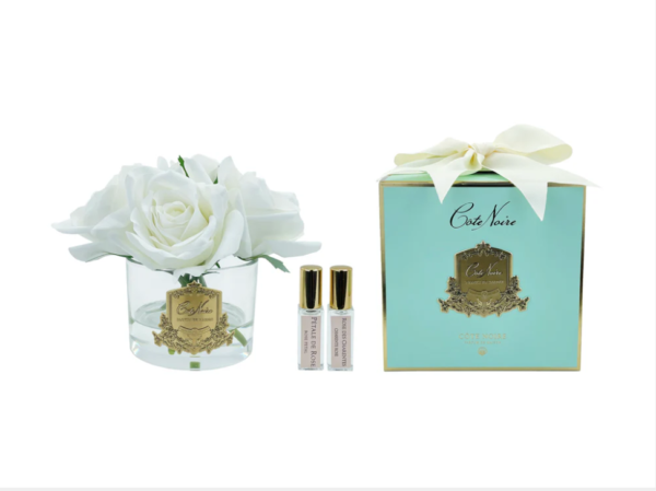 Parfumé Natural Touch 5 Roses - Transparent & Badge Doré - Blanc Ivoire - Coffret Jade Tiffany