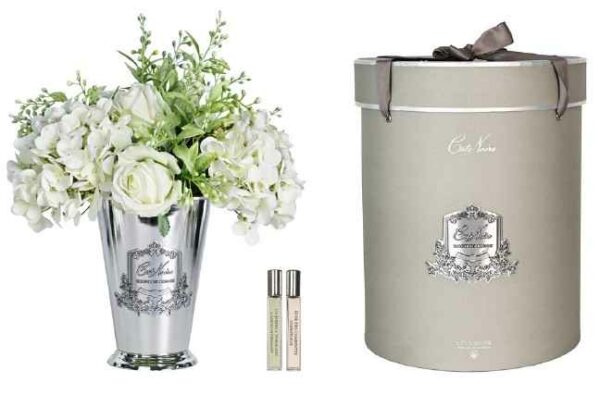 Grand bouquet d'été en vert - Vase argenté