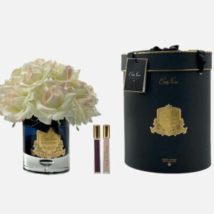 Grand Bouquet de Luxe en Verre Foncé - Badge Doré - Peluche Rose - Boîte Rose