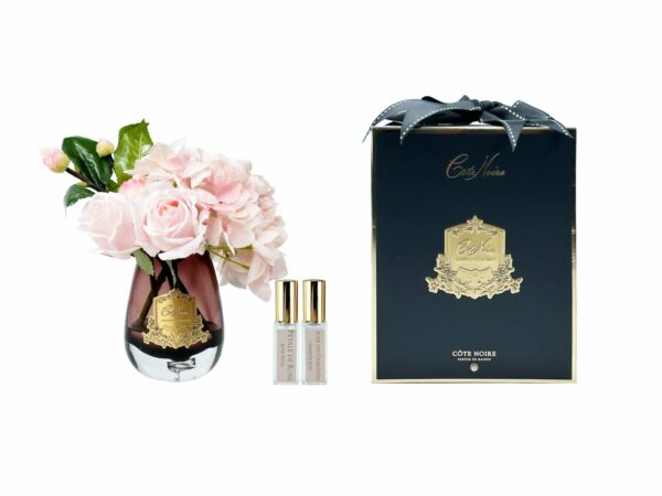 TEA ROSE PINK HYDRANGEA BLACK GLASS