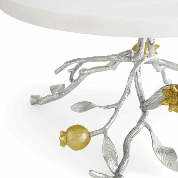 Présentoir à gâteaux en argent et or à la grenade – Image 3