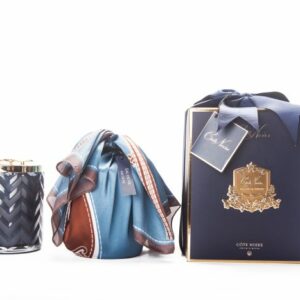 Bougie à chevrons – Eau de Vie – Couvercle bleu marine avec libellule